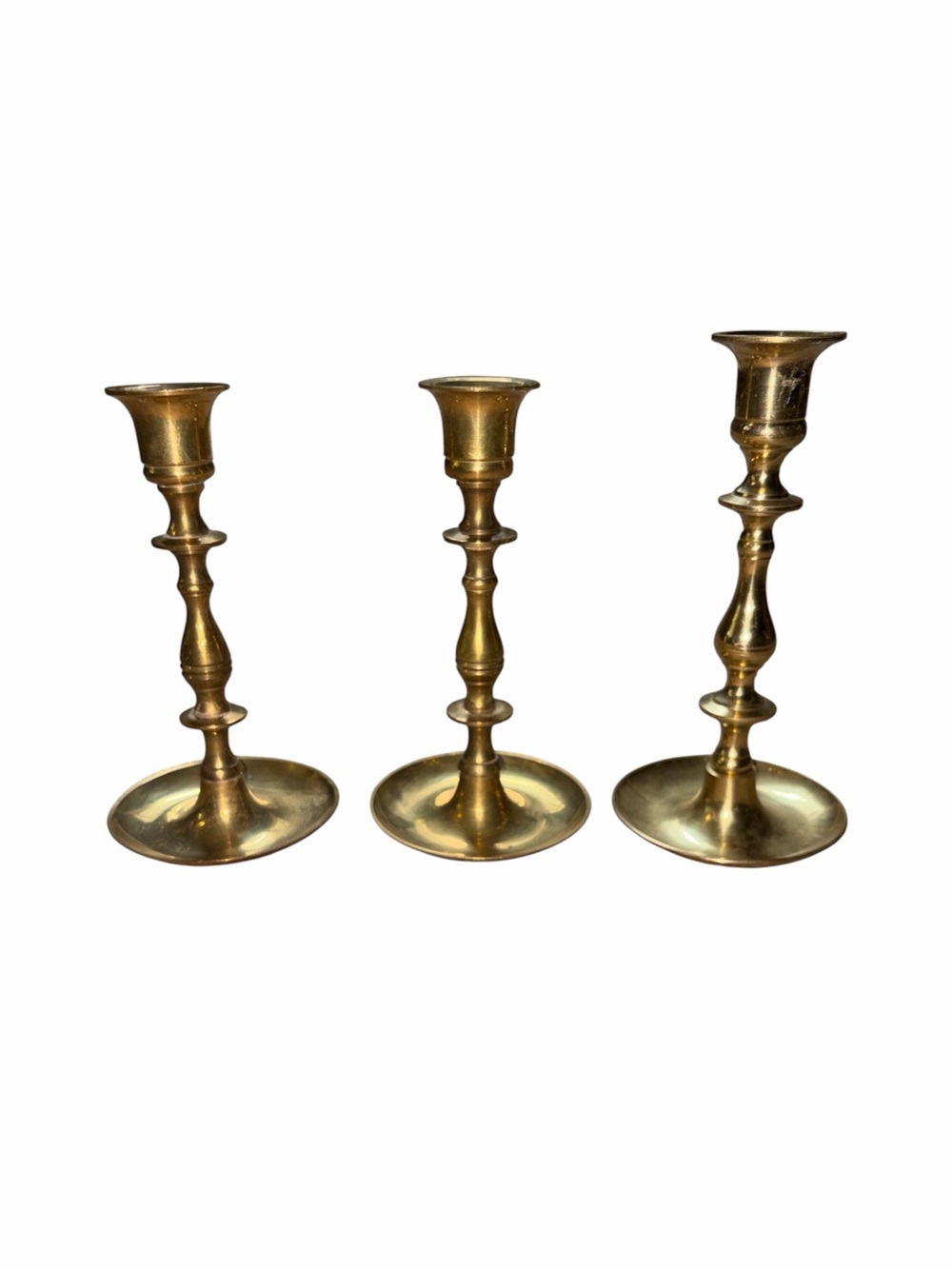 Set of 3 Brass Candlesticks - Warm Gold Finish